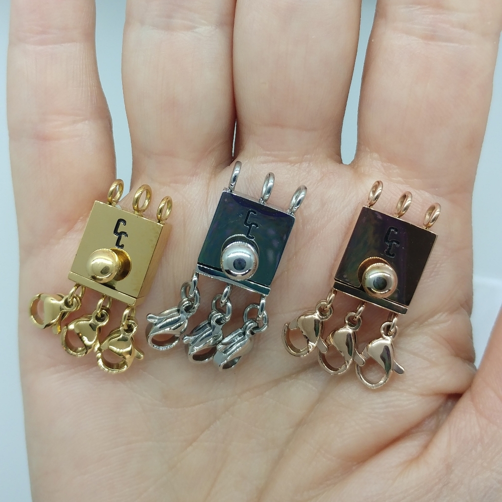 3 Triple Cinch Clasps. Silver, gold, rose gold.